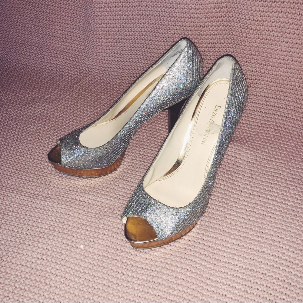 Enzo Angiolini Sparkly Heels With Gold Platform
